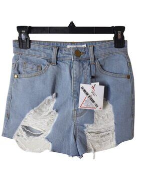 New Vintage Girls 10 Distressed Denim Shorts Samantha Light Wash Grunge Hip NEW